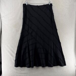 Maakif Black Linen Cotton Blend Fringe‎ Detail Midi Skirt Women's Size 16